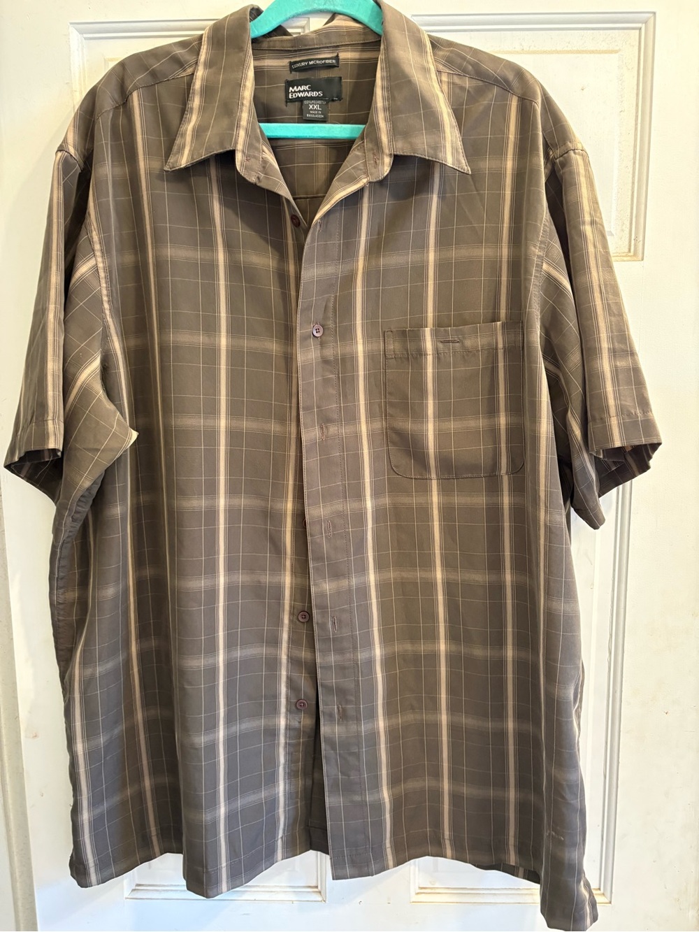 Marc Edwards Men's Brown Plaid Short-Sleeve Button-Down Shirt